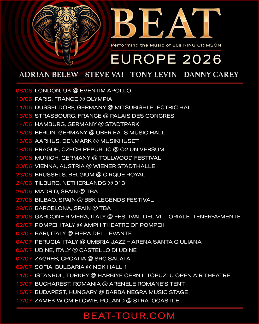 Steve Vai BEAT Tour Poster 2026